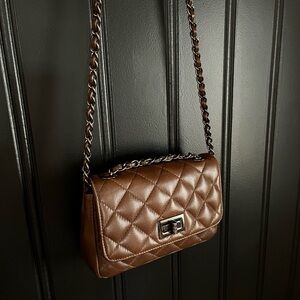 Quilted Brown Leather Bag with a Chain Strap
